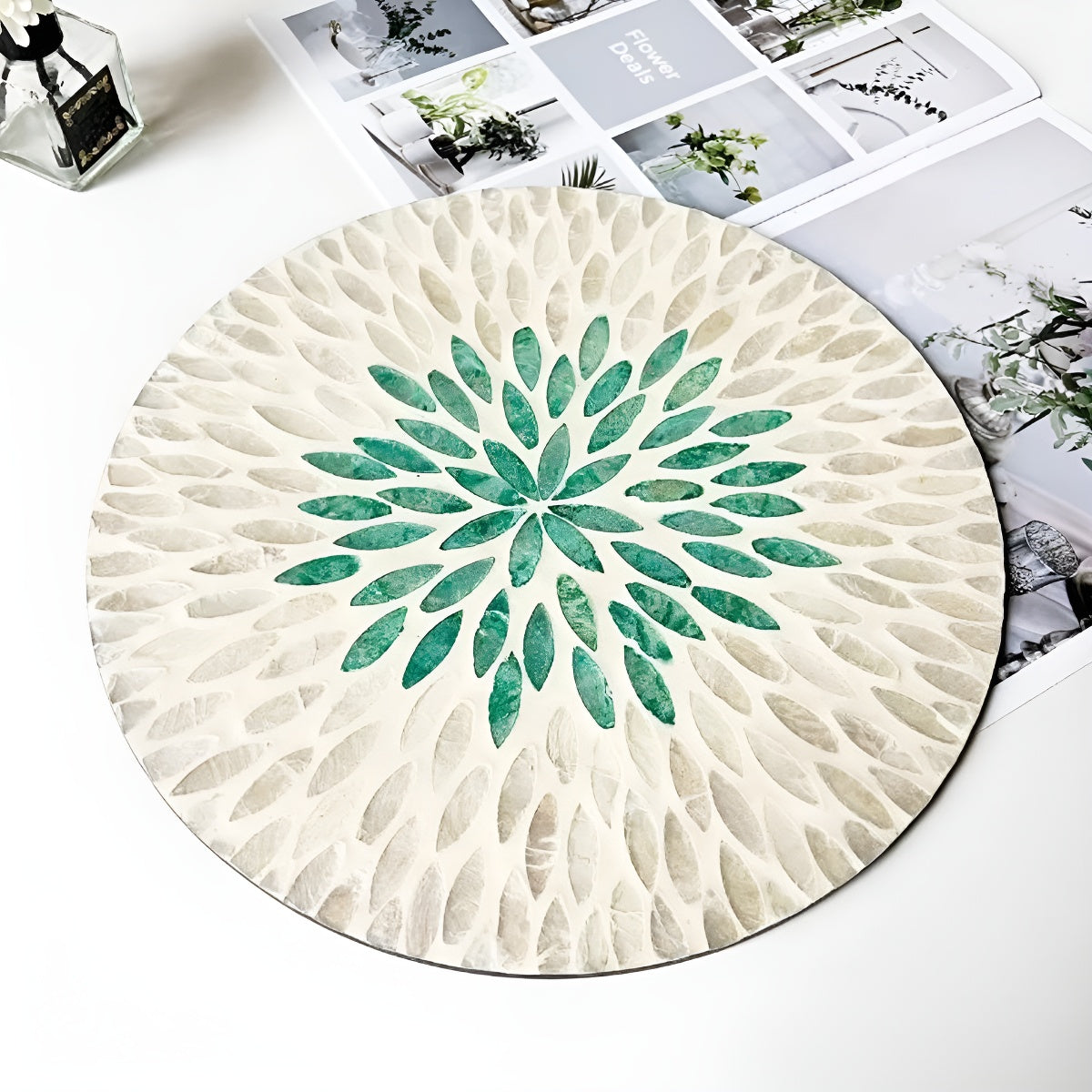 Mother-of-Pearl Mosaic Inlay Flat Serving Plate