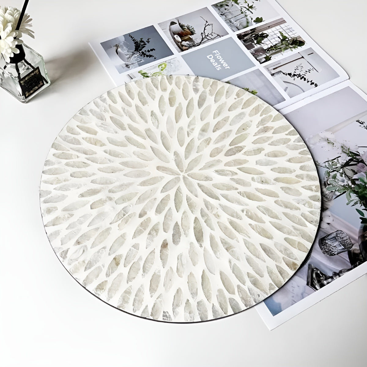 Mother-of-Pearl Mosaic Inlay Flat Serving Plate