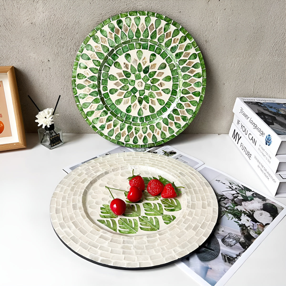 Mother-of-Pearl Mosaic Inlay Concave Serving Plate