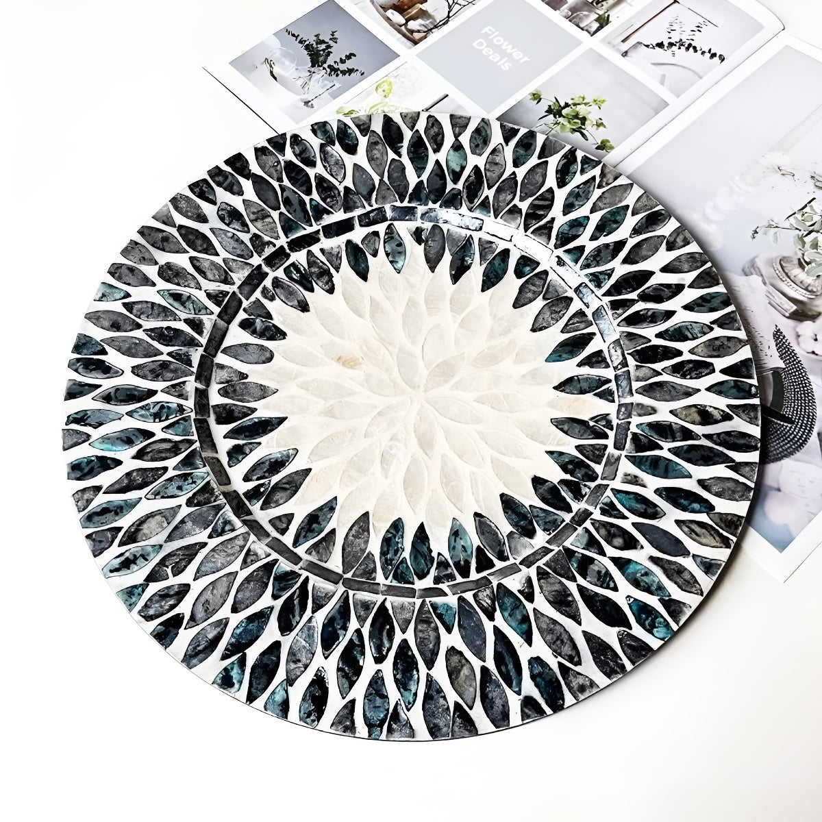 Mother-of-Pearl Mosaic Inlay Concave Serving Plate
