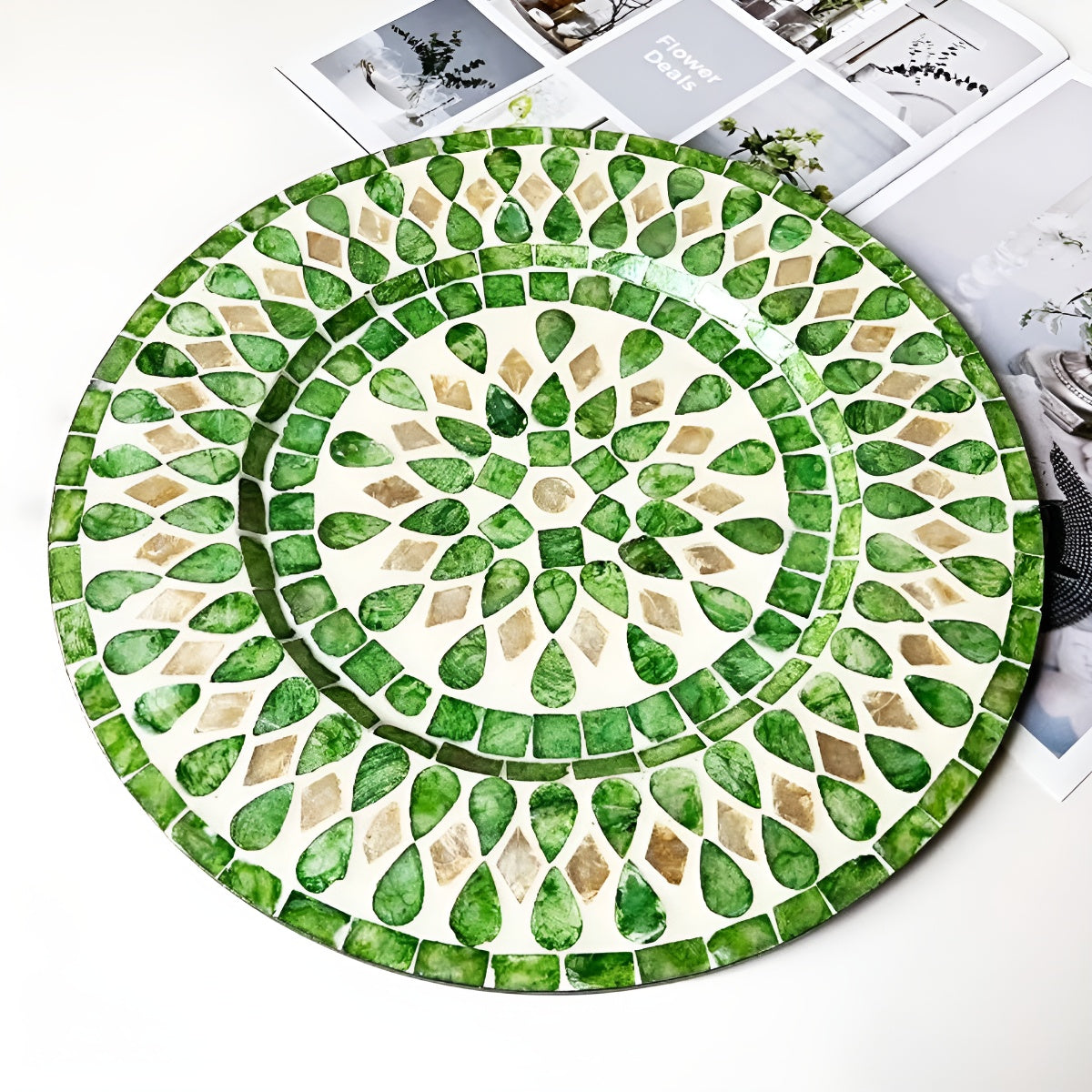 Mother-of-Pearl Mosaic Inlay Concave Serving Plate