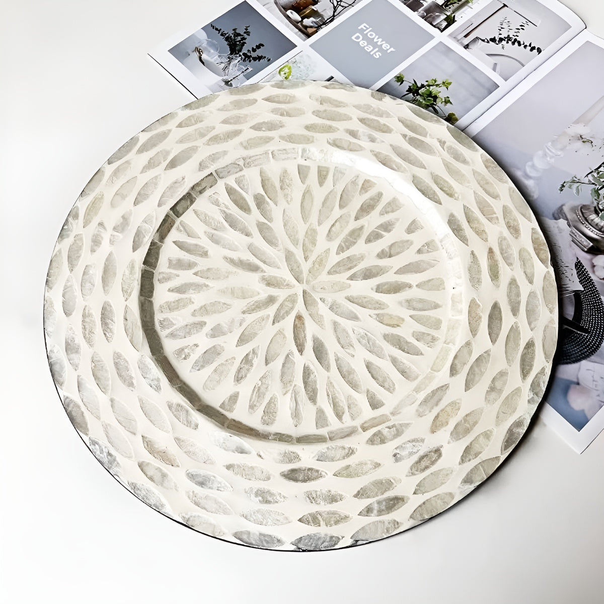 Mother-of-Pearl Mosaic Inlay Concave Serving Plate