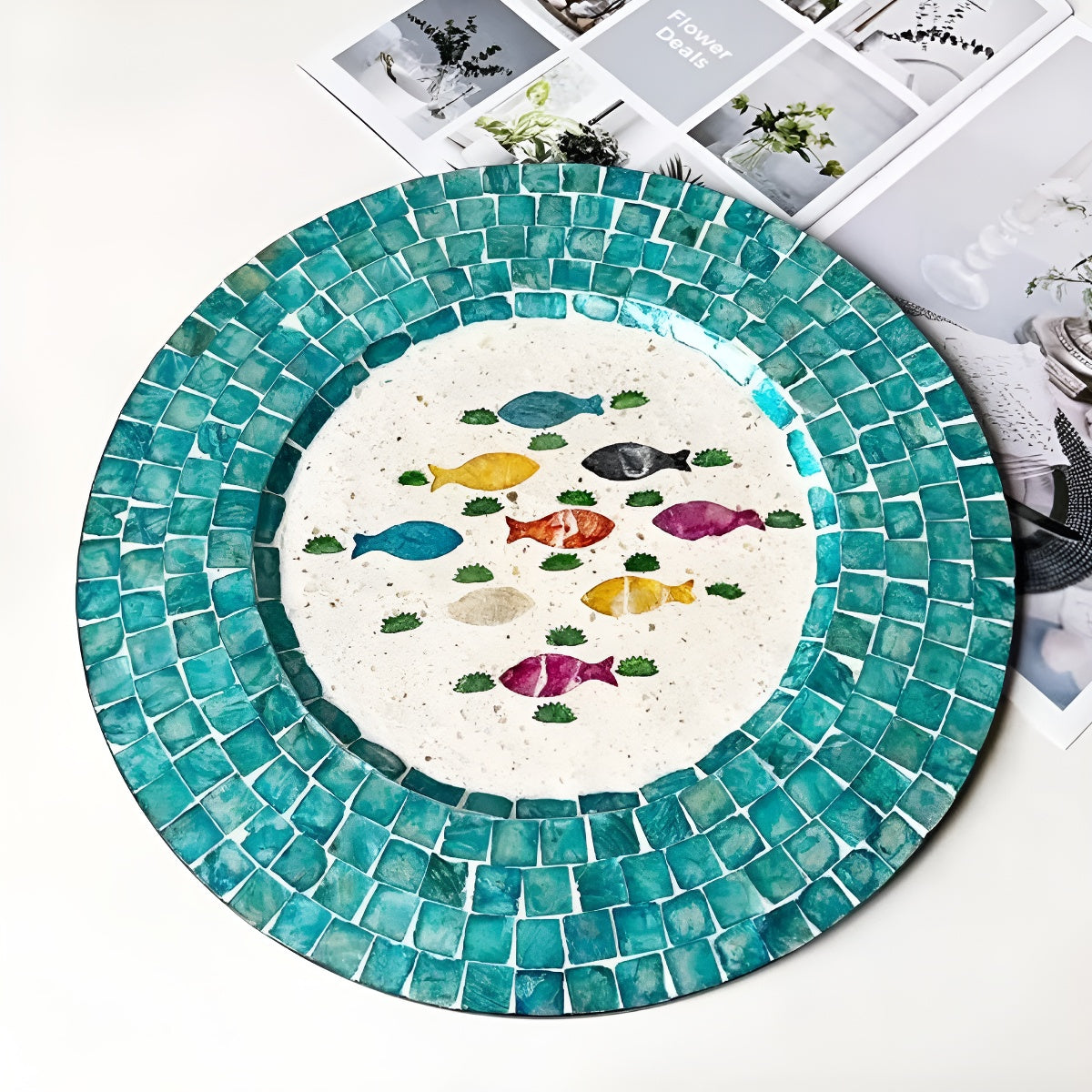 Mother-of-Pearl Mosaic Inlay Concave Serving Plate