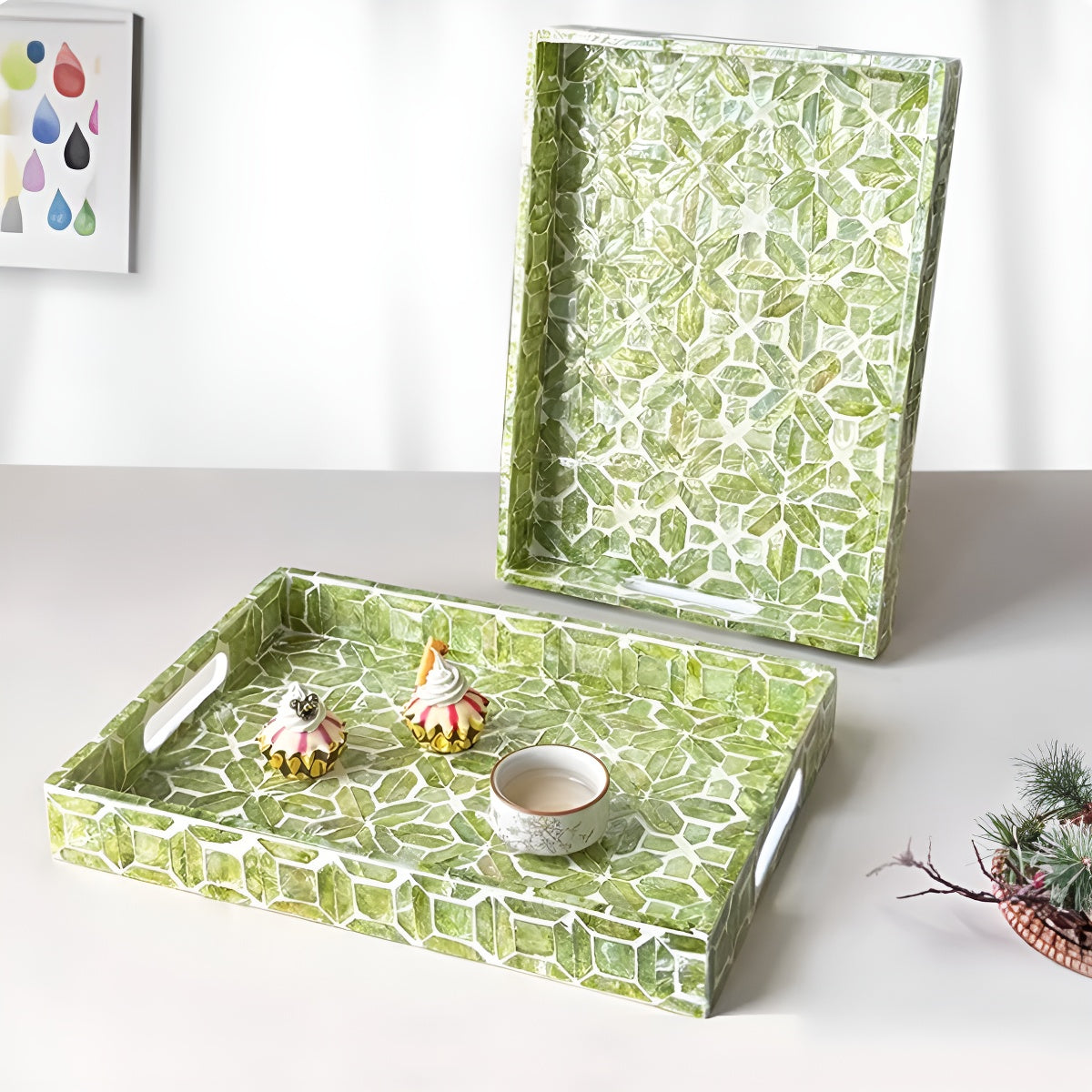 Emerald Green Mother-of-Pearl Mosaic Tray