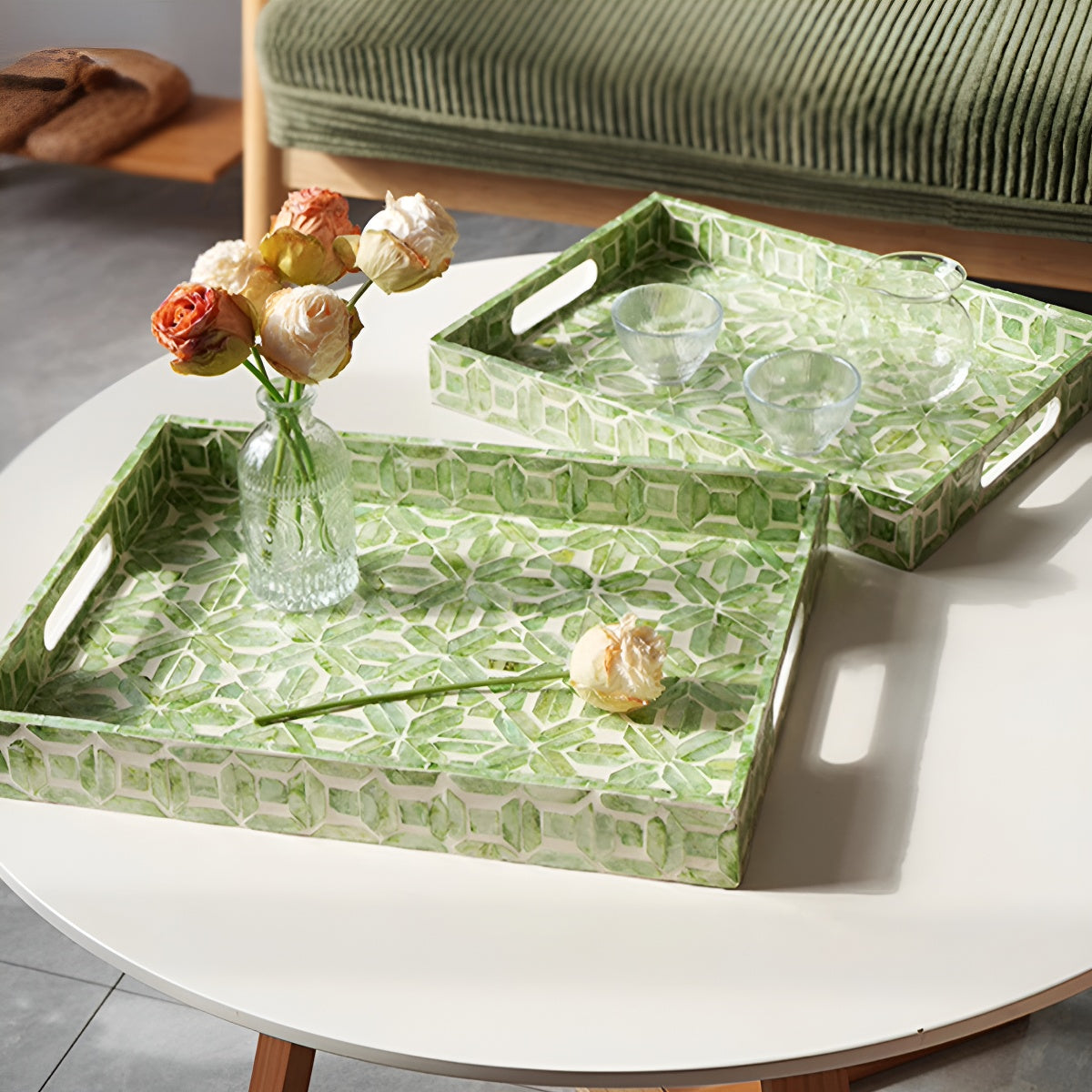 Emerald Green Mother-of-Pearl Mosaic Tray