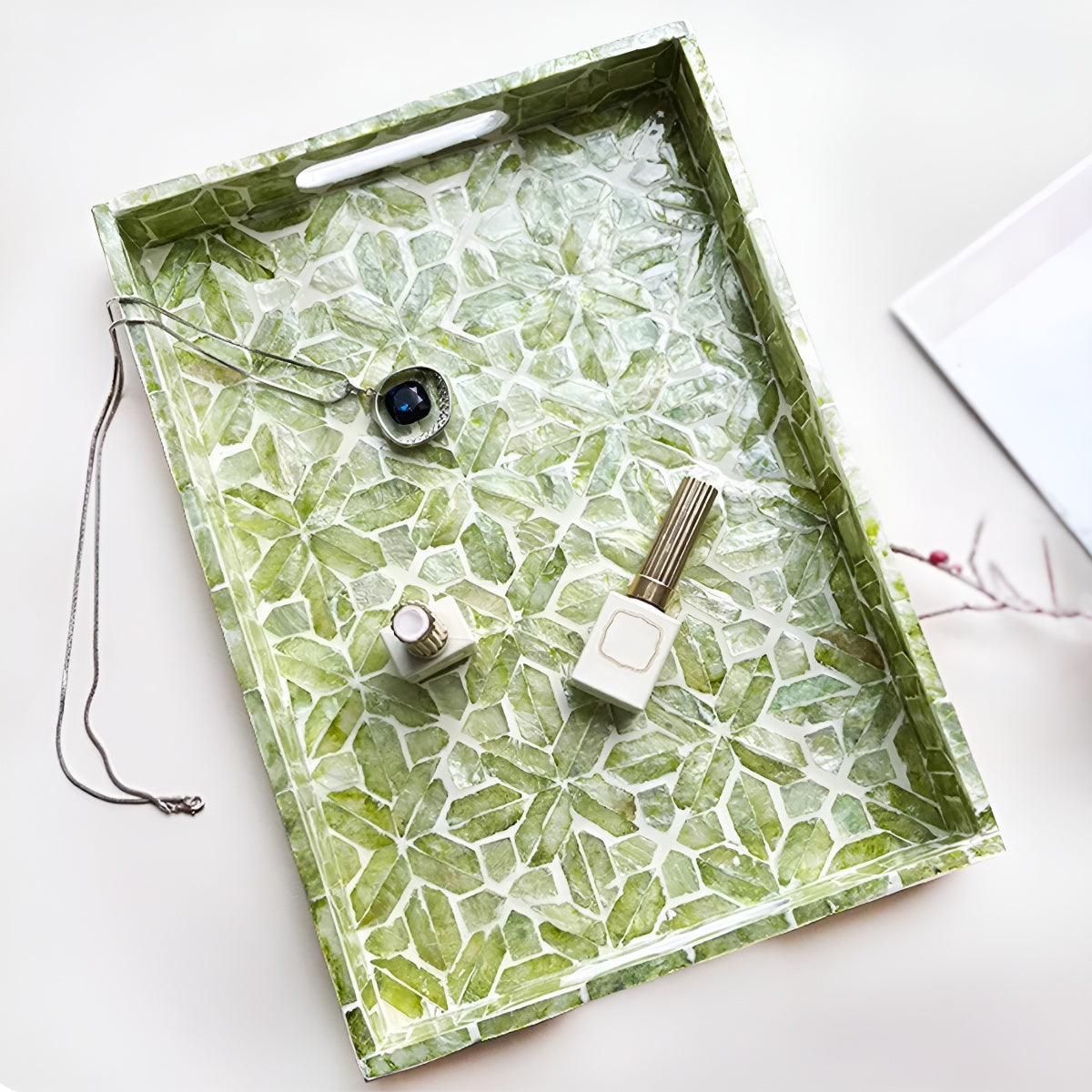 Emerald Green Mother-of-Pearl Mosaic Tray