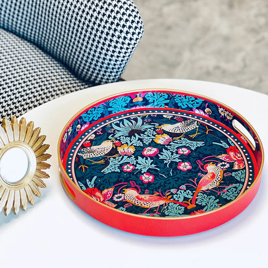 Red Bird & Garden Round Serving Tray