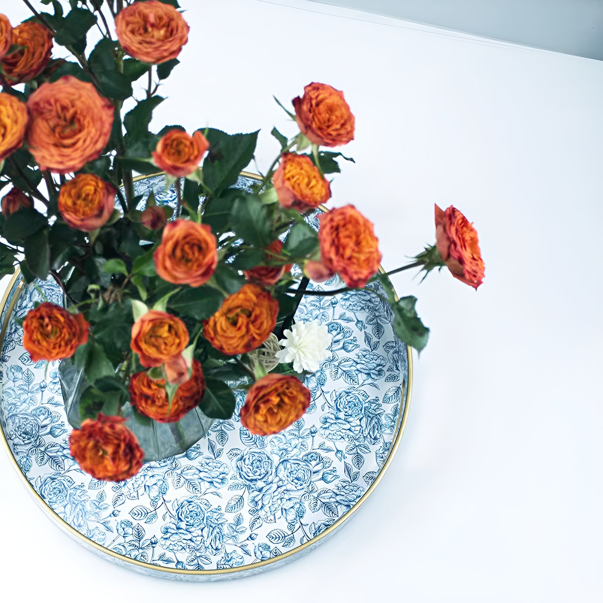 Blue Floral Round Serving Tray