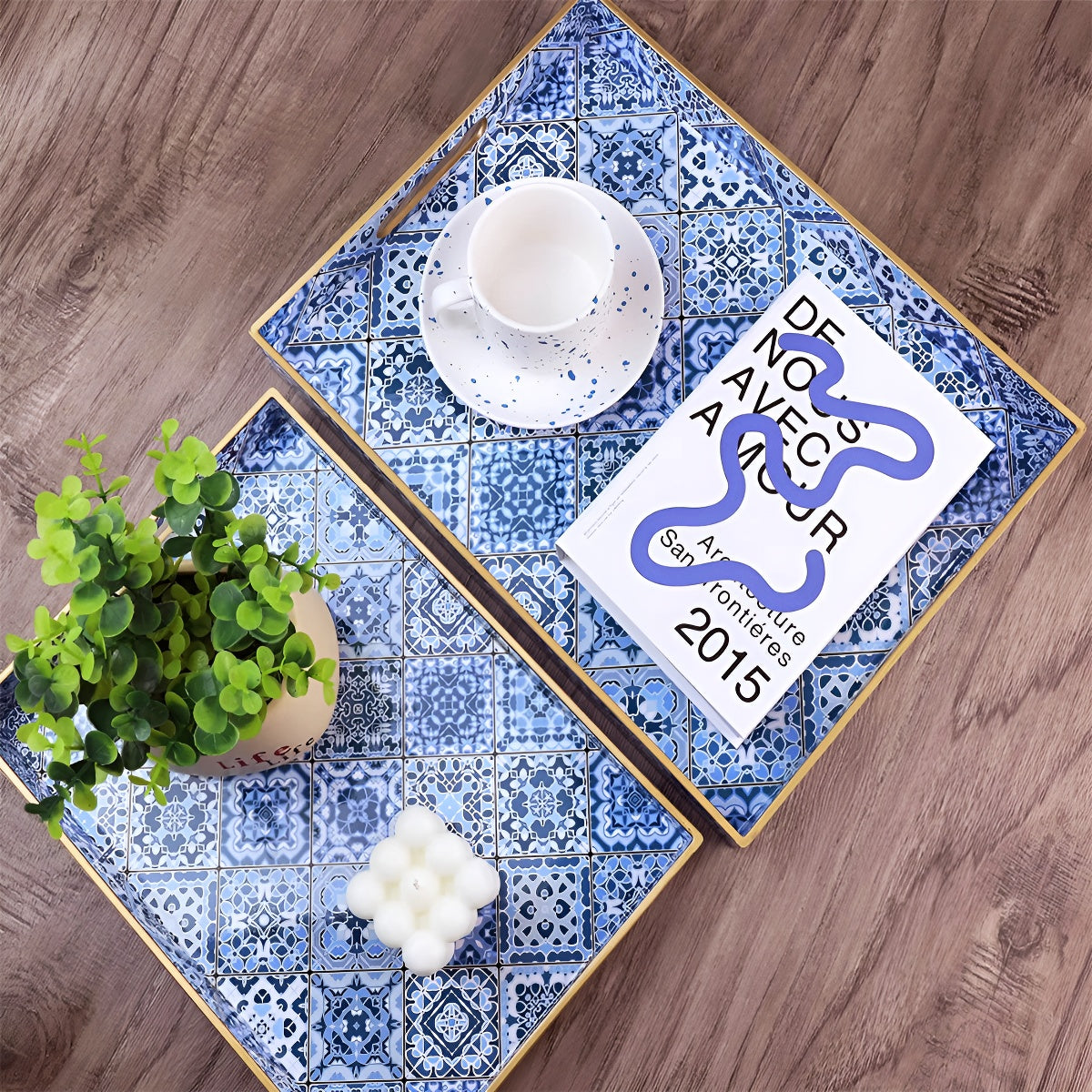 Mediterranean Tile Pattern Mosaic Rectangular Serving Tray