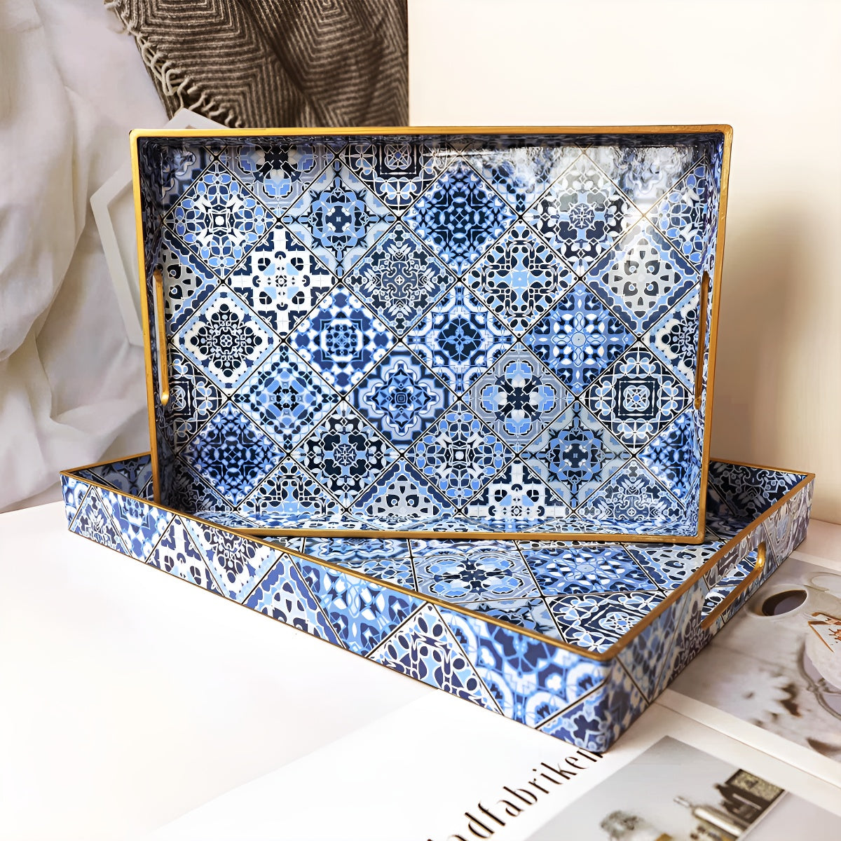 Mediterranean Tile Pattern Mosaic Rectangular Serving Tray