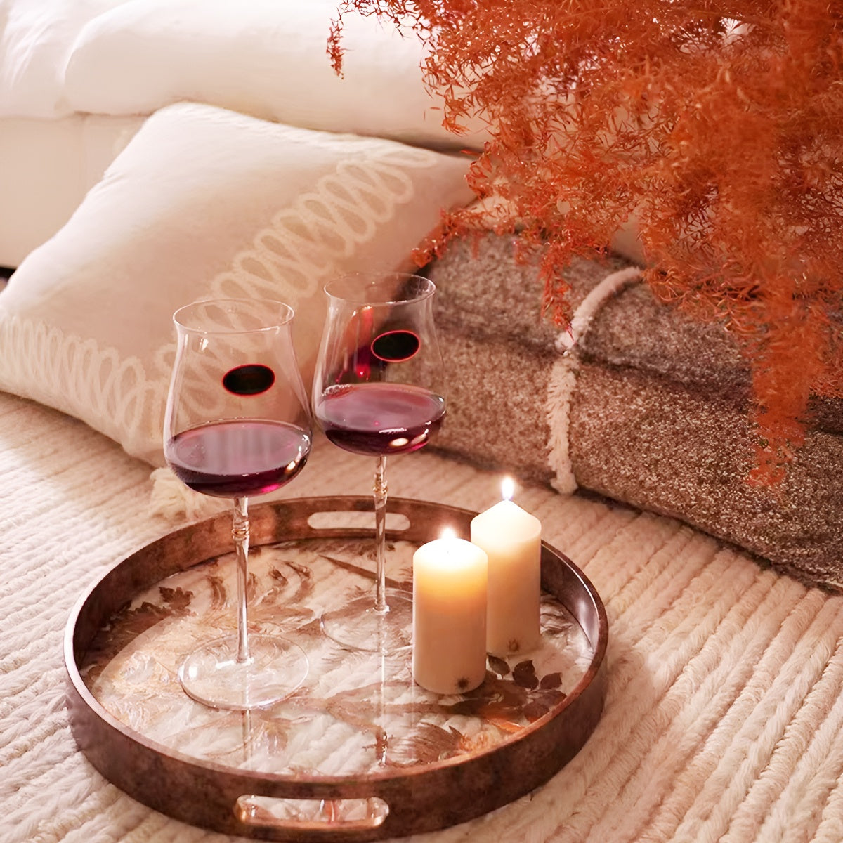 Golden Vintage Bird & Tree Glass Round Serving Tray