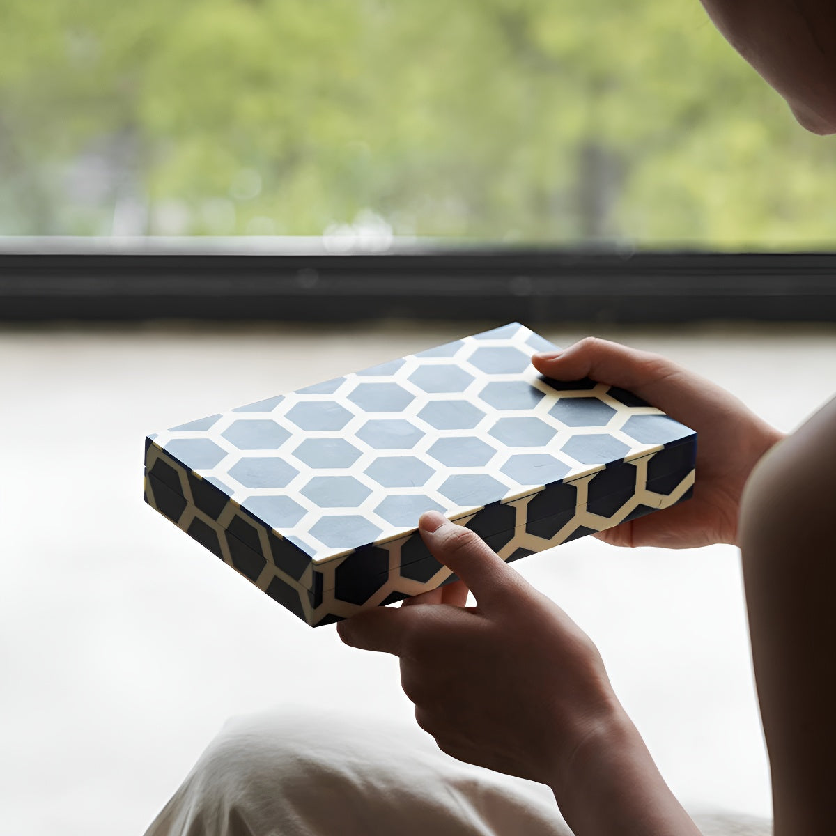 Geometric Pattern Wooden Jewelry Box