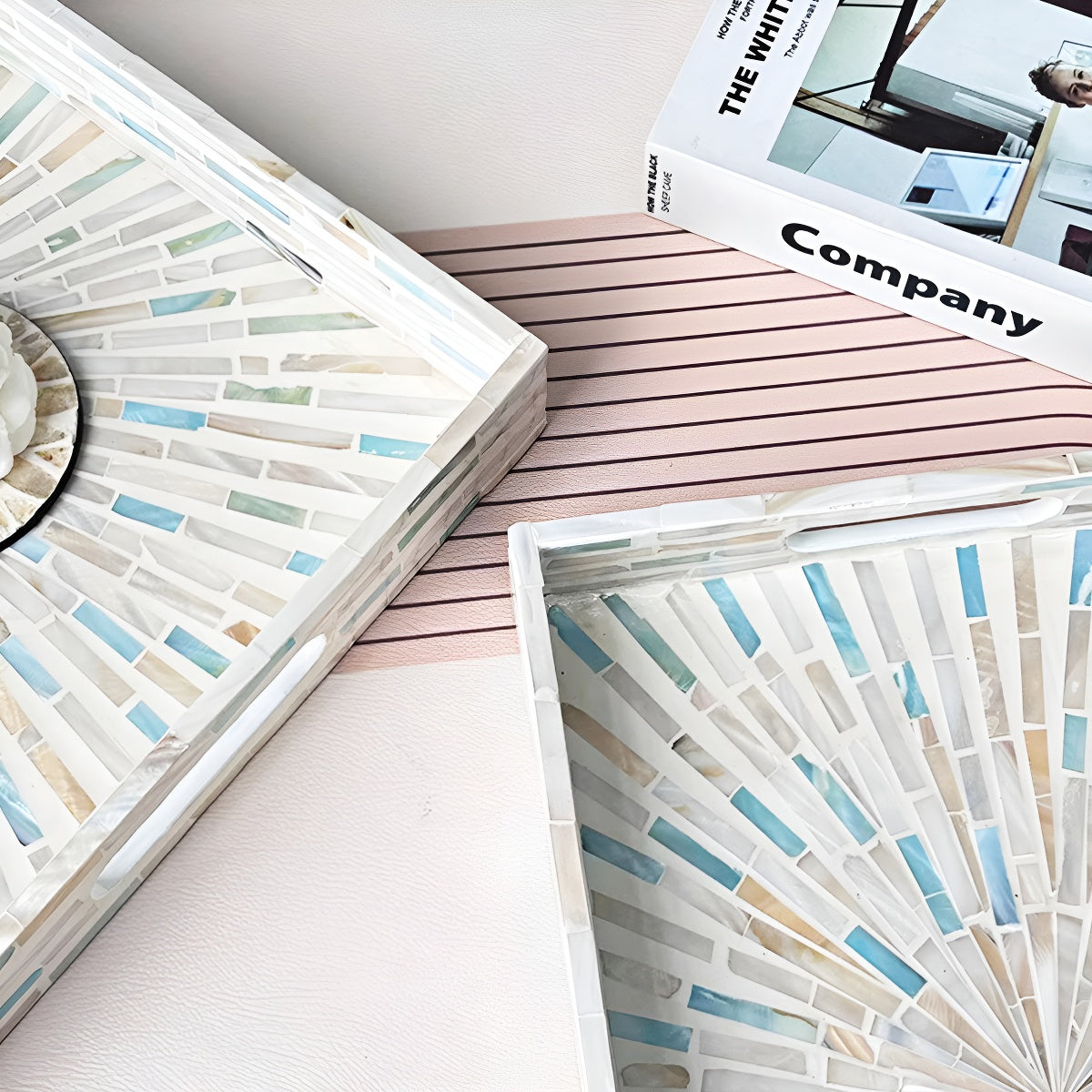 Blue & White Mother of Pearl Radiance Rectangle Serving Tray