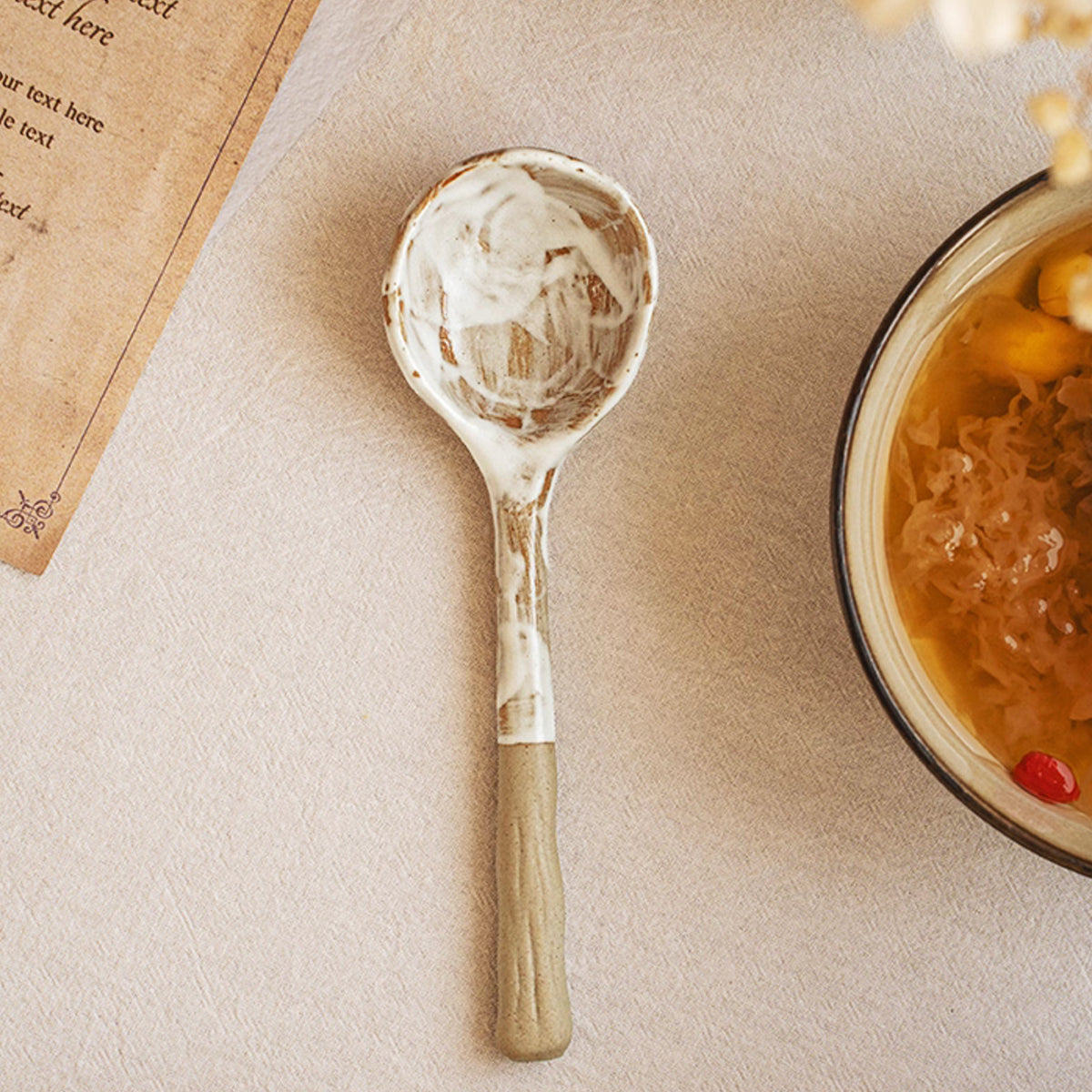 Handcrafted Rustic Long Handle Ceramic Spoon