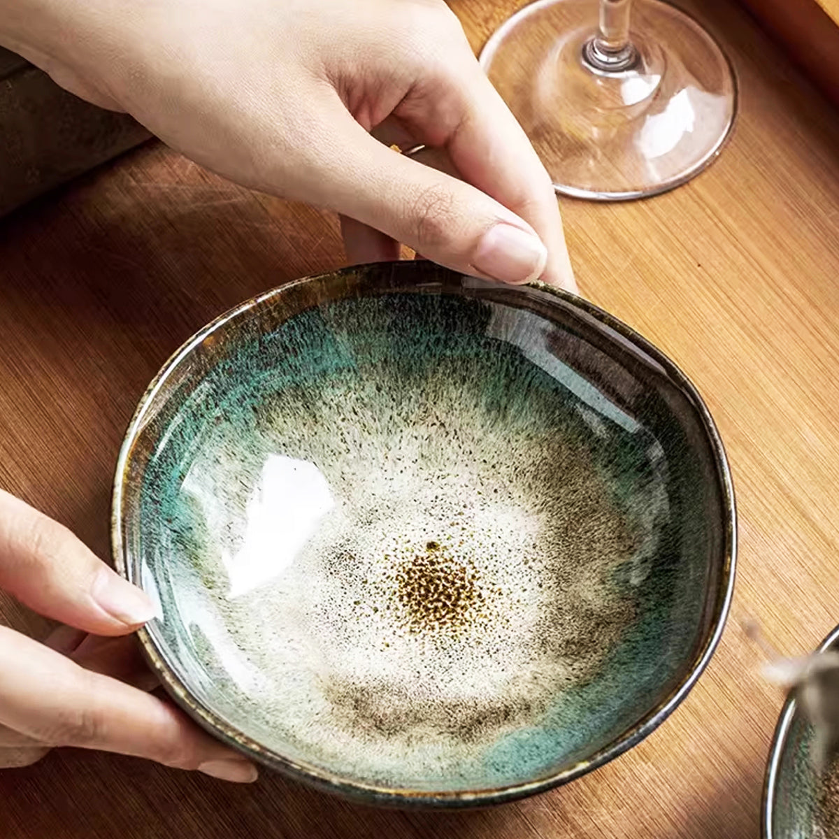 6 Inch Emerald Mist Hand-glazed Ceramic Bowl