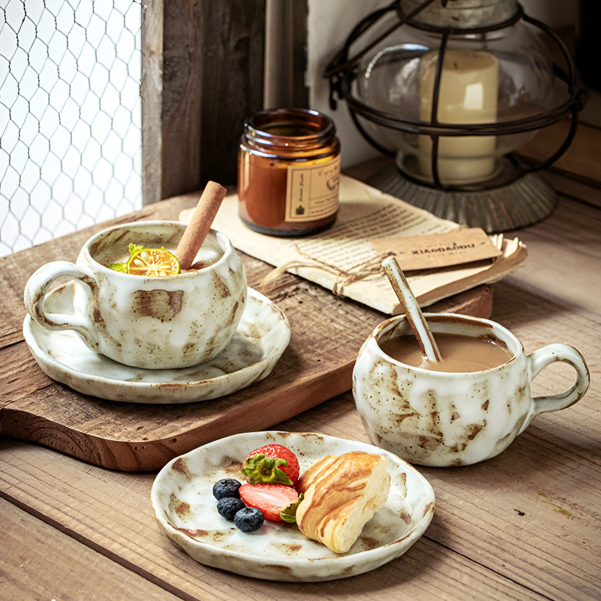 Handcrafted Rustic Glaze Speckled Ceramic Cup & Saucer Set