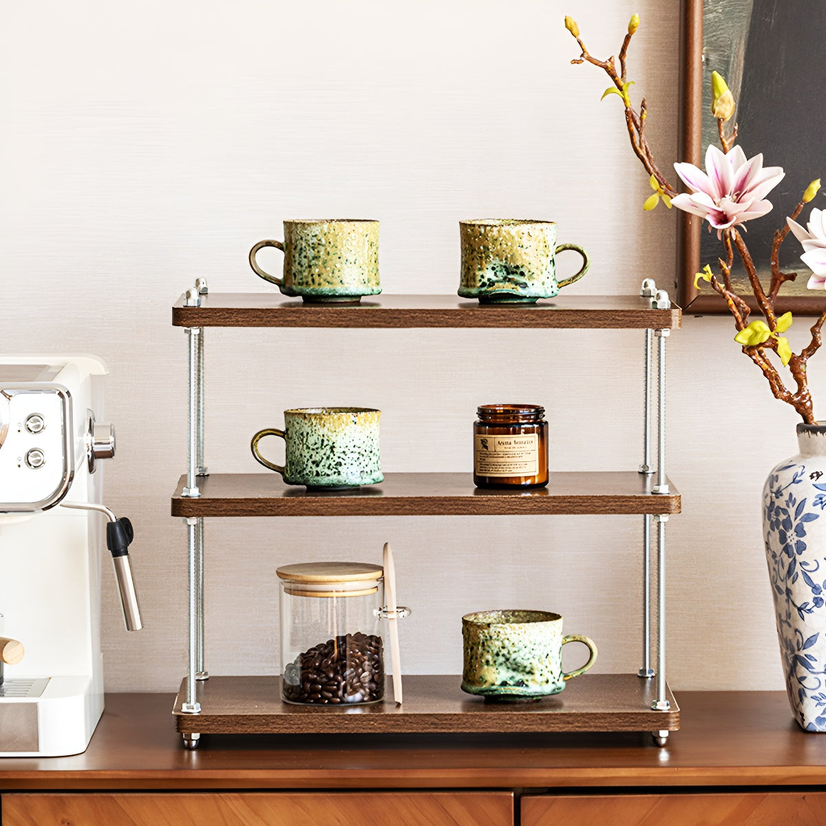 Handcrafted Distressed Texture Glaze Mug with Handpainted Green Rust Marks