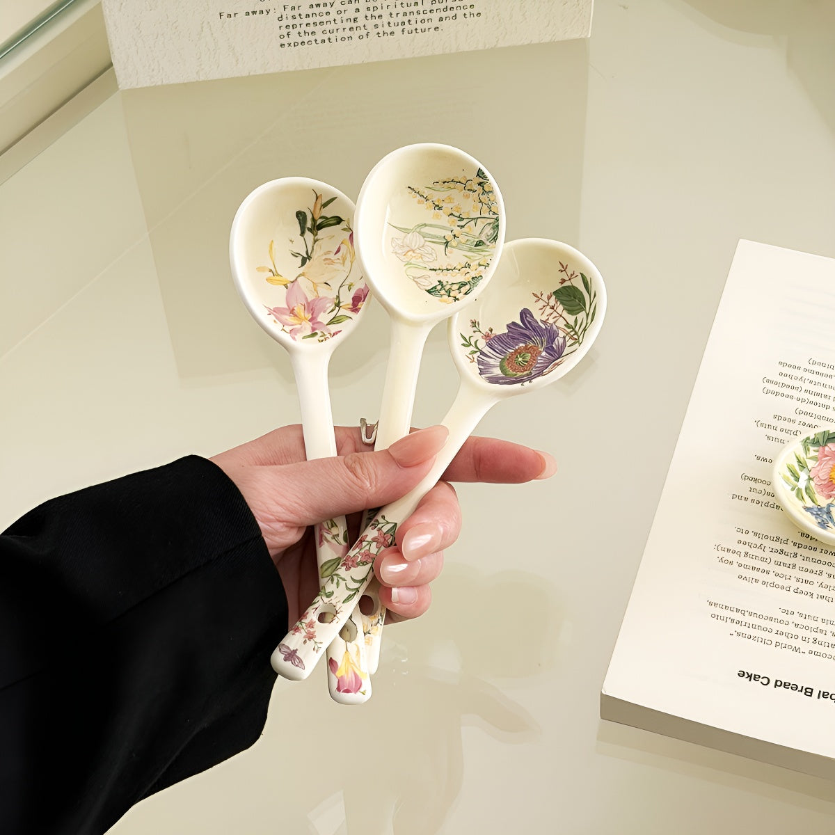 Garden-Inspired Floral Ceramic Long Handle Spoon