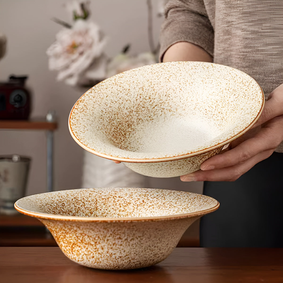 7.5 Inch Minimal Rustic Ceramic Straw Hat Bowl