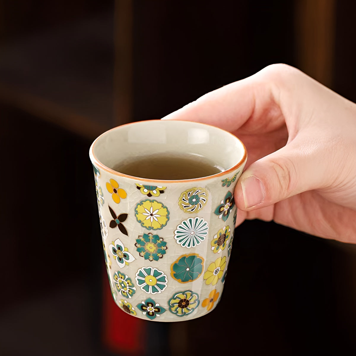 Vintage Flower Ru Kiln Ceramic Cup Tumbler