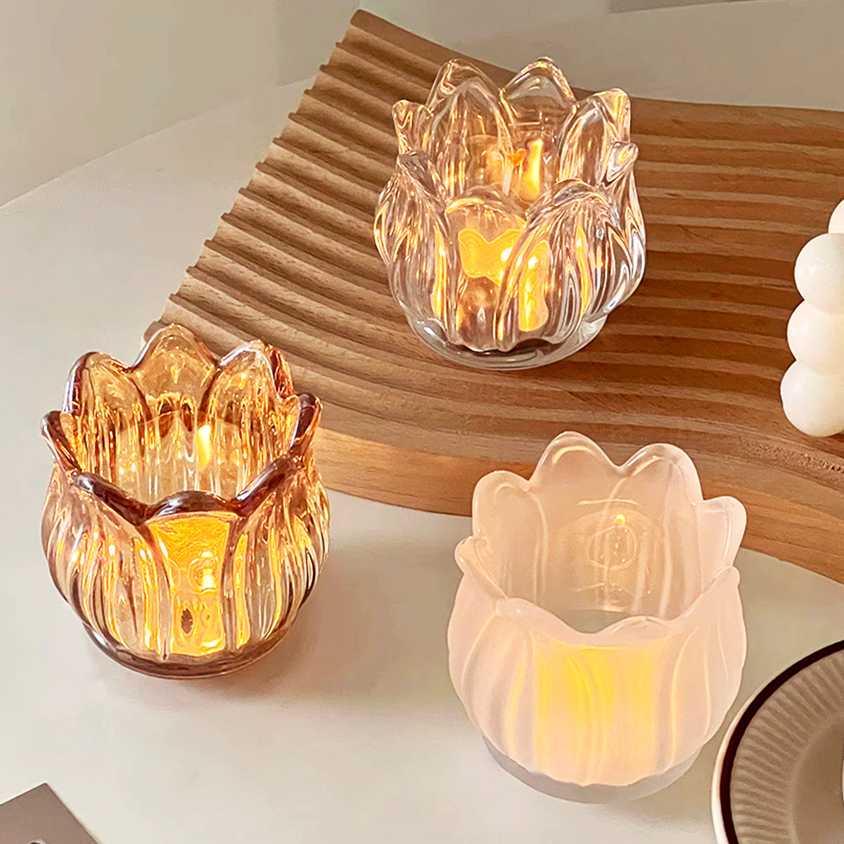 Tulip Design Glass Scented Candle Holder