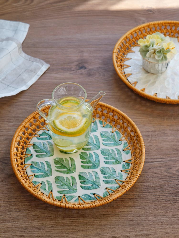 Green Leaf Rustic Woven Tray