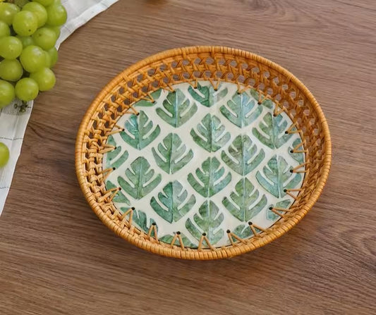 Green Leaf Rustic Woven Tray