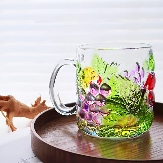 Hand-Painted Embossed Floral Glass Cup (Pack of 2)