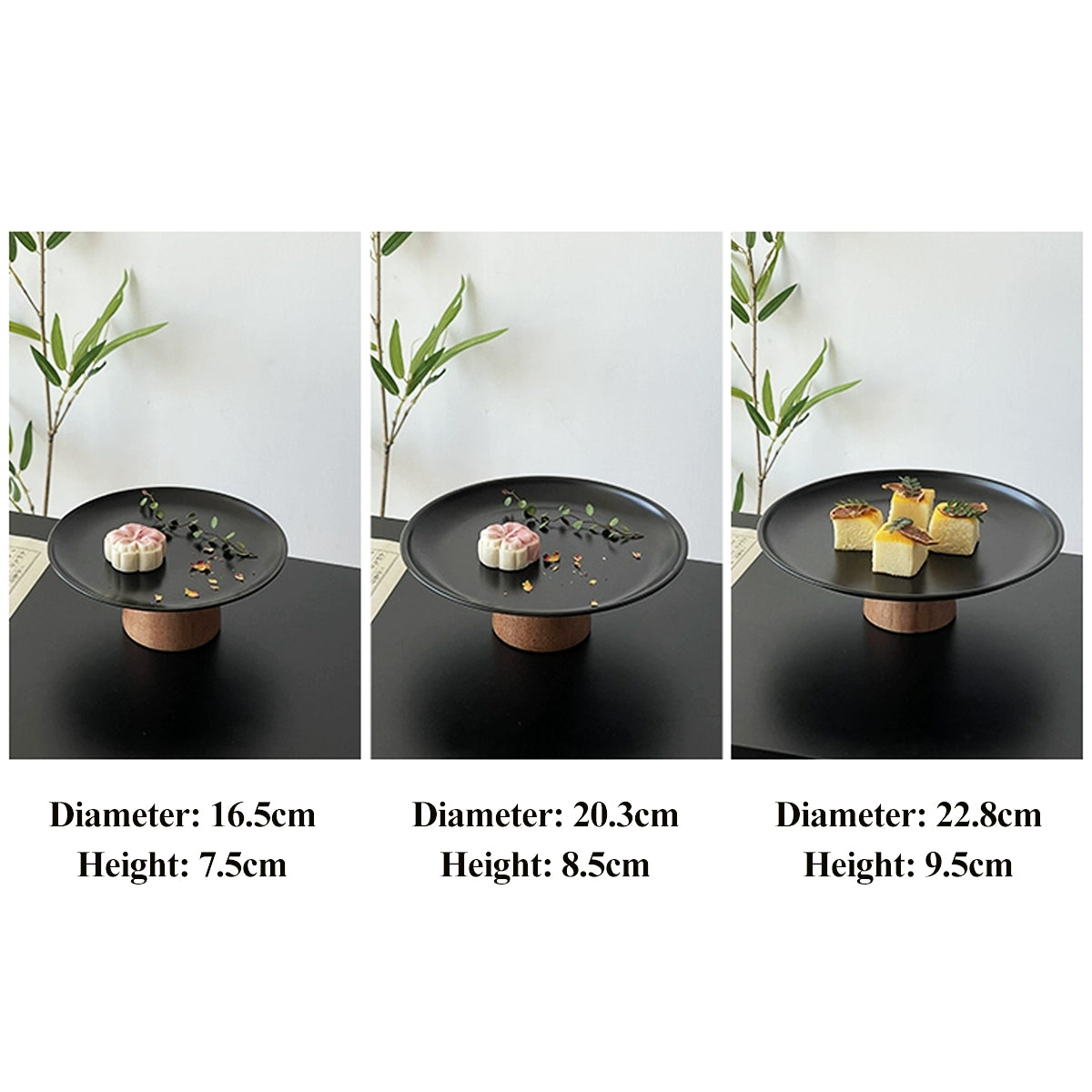 Minimalist Pedestal Tray – Matte Black & Wood Base