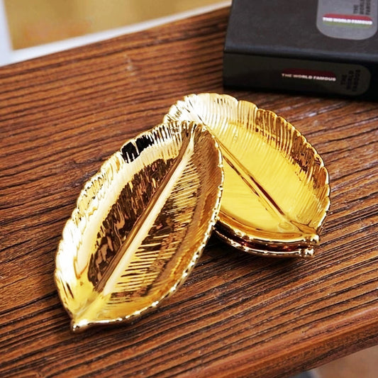 Ceramic Golden Leaf Jewelry Tray