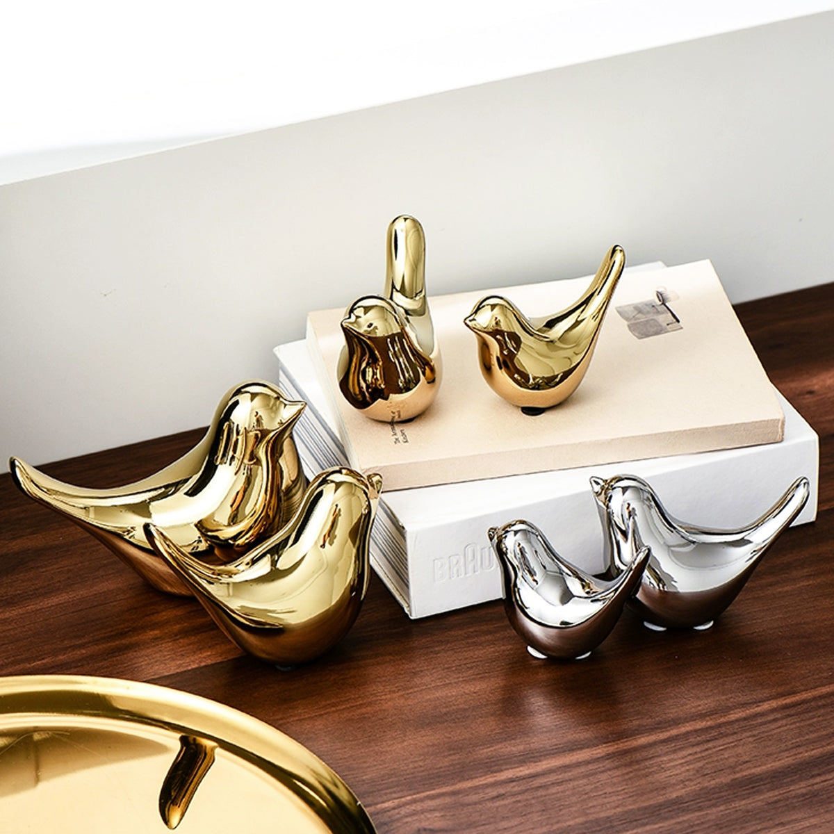 Metallic Ceramic Bird Figurines