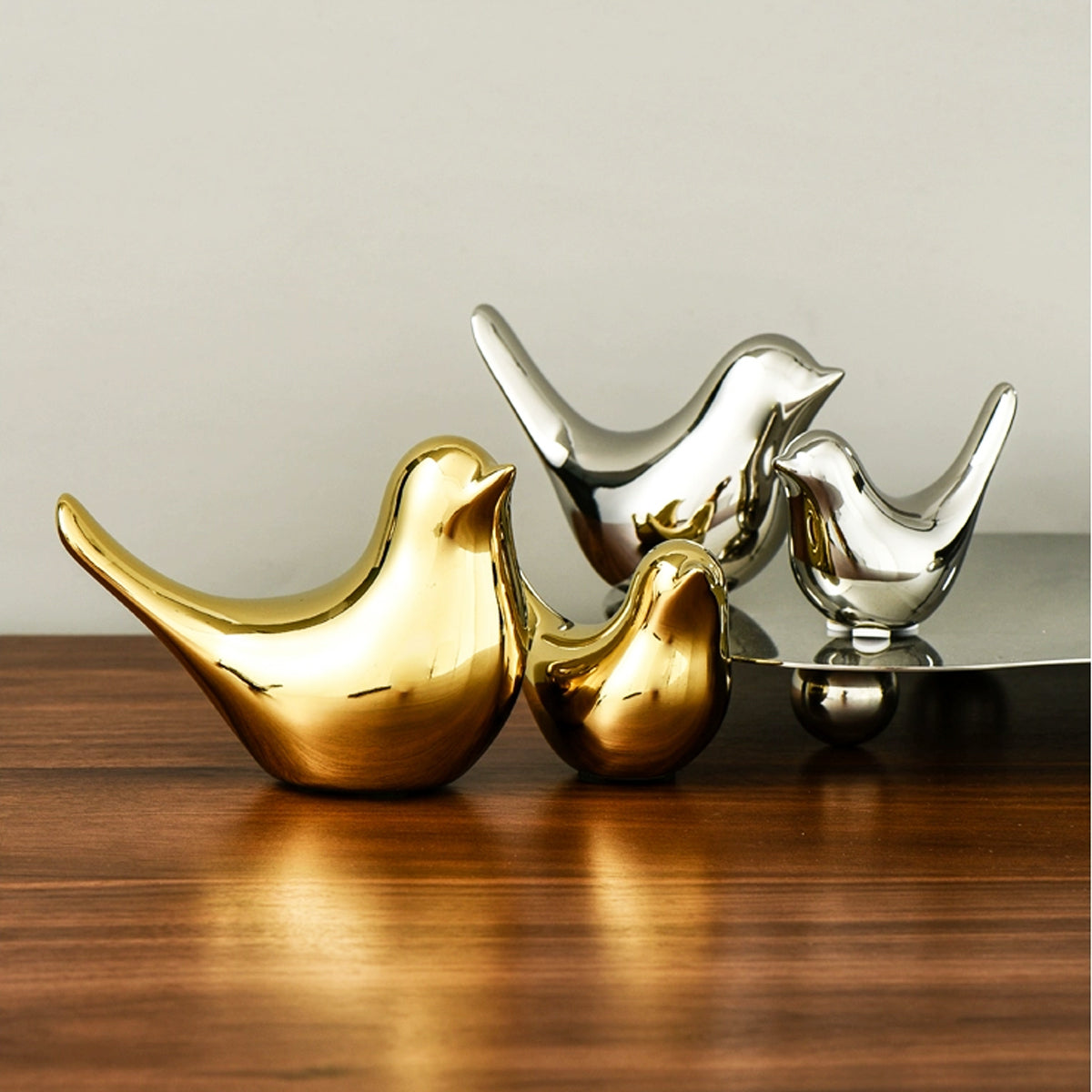 Metallic Ceramic Bird Figurines