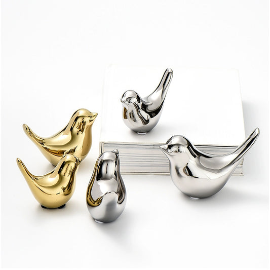Metallic Ceramic Bird Figurines