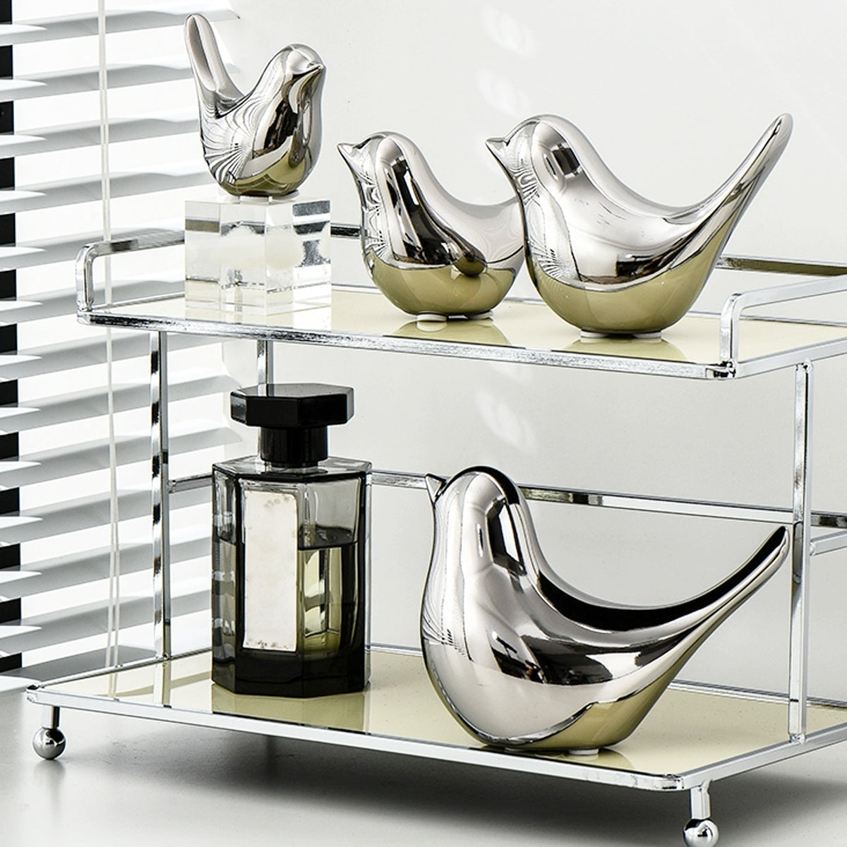 Metallic Ceramic Bird Figurines