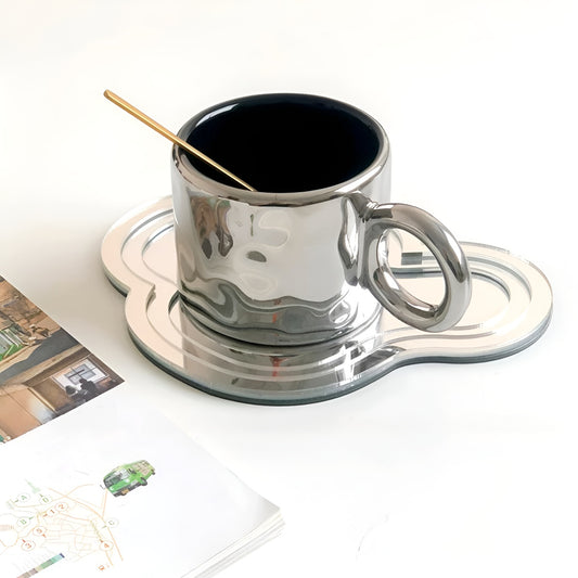Silver Metallic Ripple Design Ceramic Mug