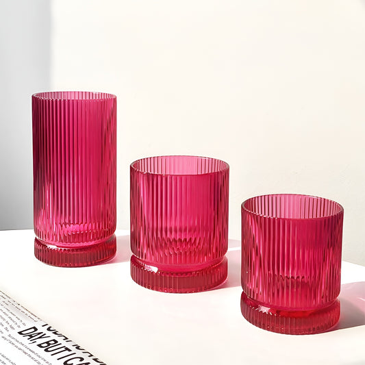 Ribbed Glass Tumbler in Rose Magenta