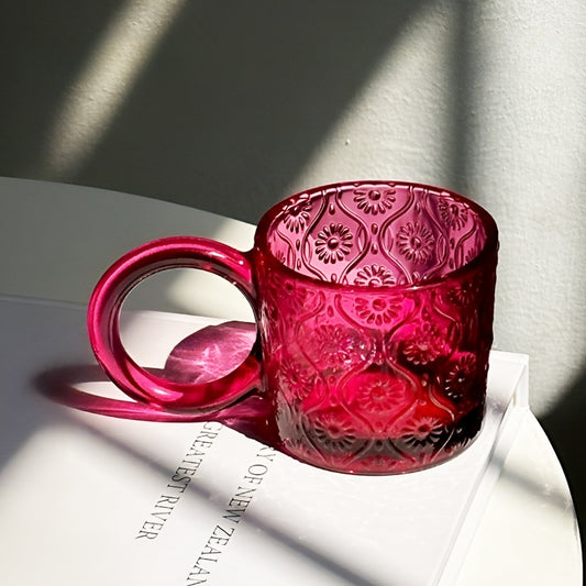 Rose-Red Embossed Glass Mug