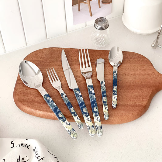 Blue Agate-Pattern Stainless Steel Cutlery Set