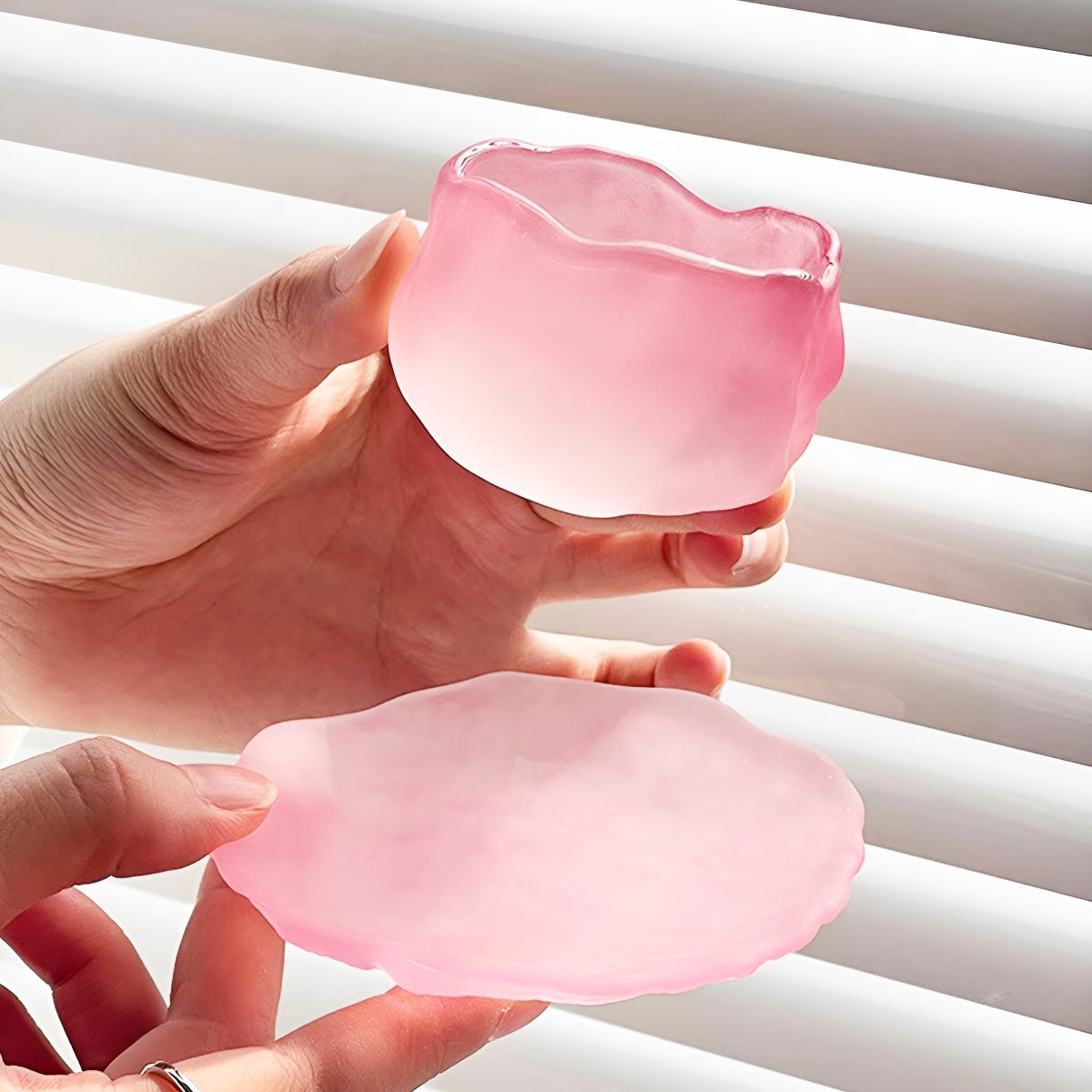Irregular Glacier-Style Scrub Glass Teacup Set (1 Cup + 1 Plate)