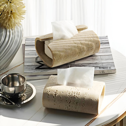 Curved Travertine Tissue Box