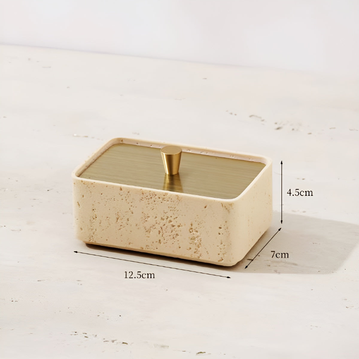 Single Tier Multi-Use Travertine Stackable Storage Box with Metal Lid
