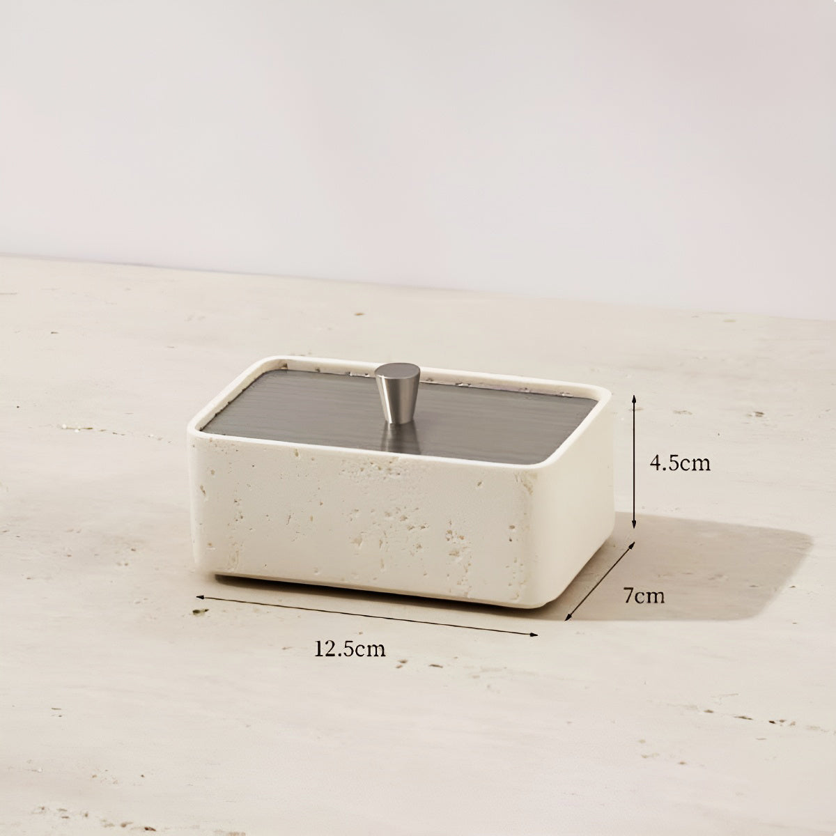 Single Tier Multi-Use Travertine Stackable Storage Box with Metal Lid