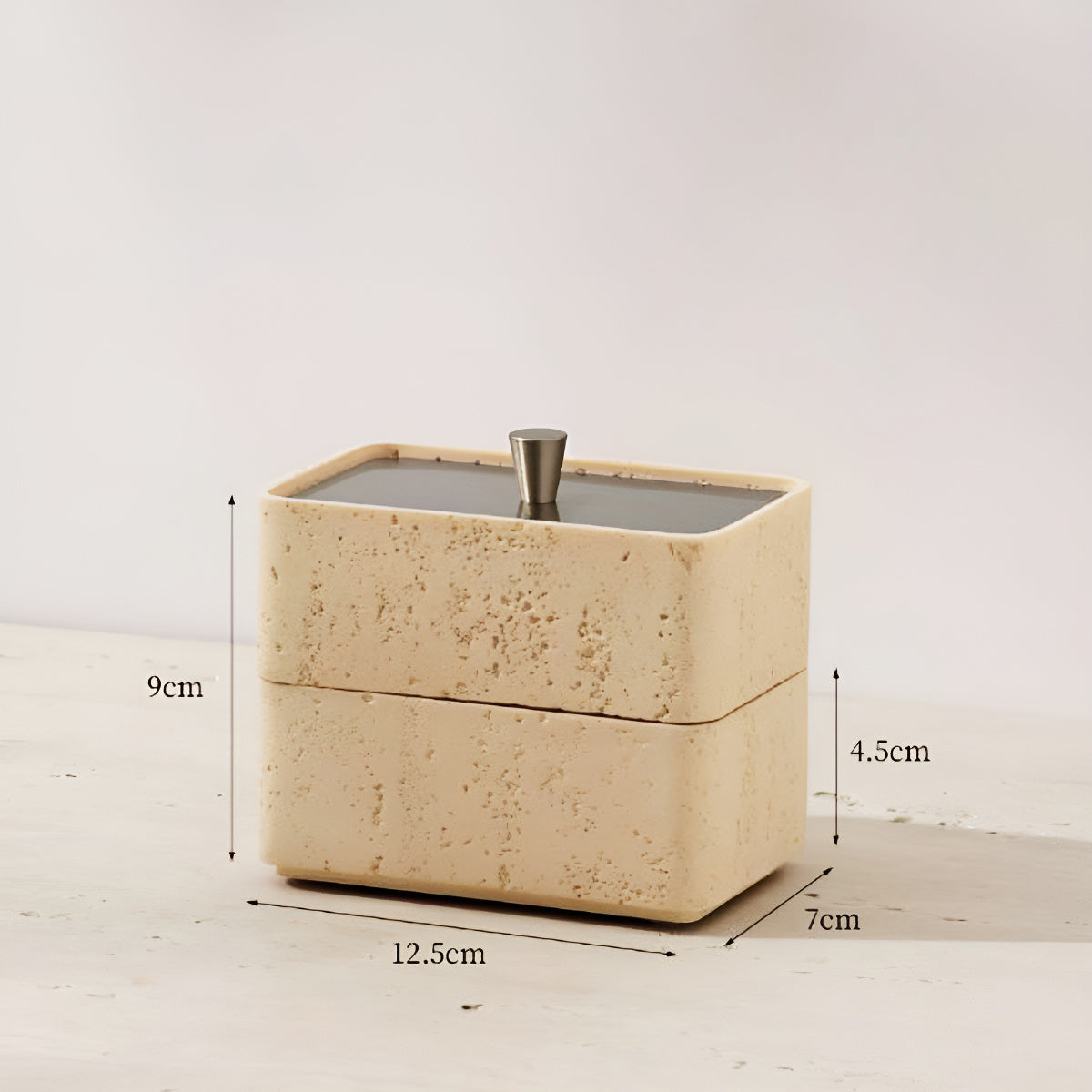 Double Tiers Multi-Use Travertine Stackable Storage Box with Metal Lid