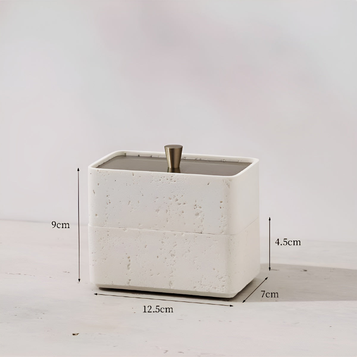 Double Tiers Multi-Use Travertine Stackable Storage Box with Metal Lid
