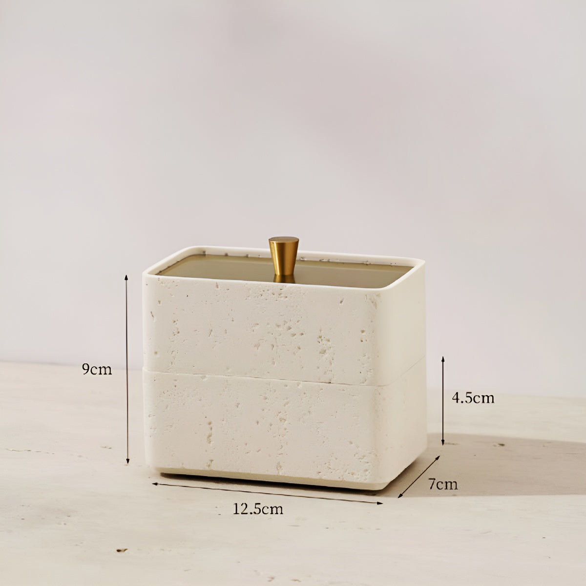 Double Tiers Multi-Use Travertine Stackable Storage Box with Metal Lid