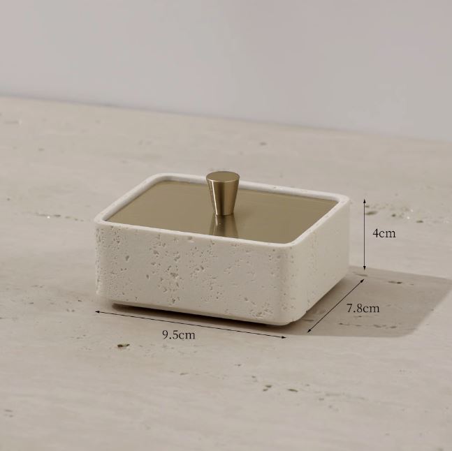 Single Tier Multi-Use Travertine Stackable Storage Box with Metal Lid