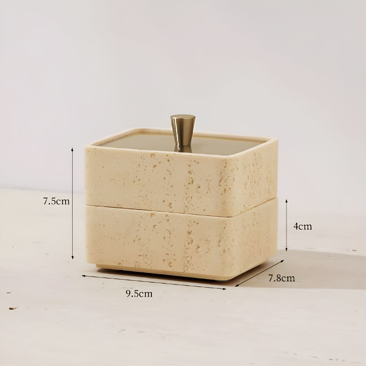 Double Tiers Multi-Use Travertine Stackable Storage Box with Metal Lid