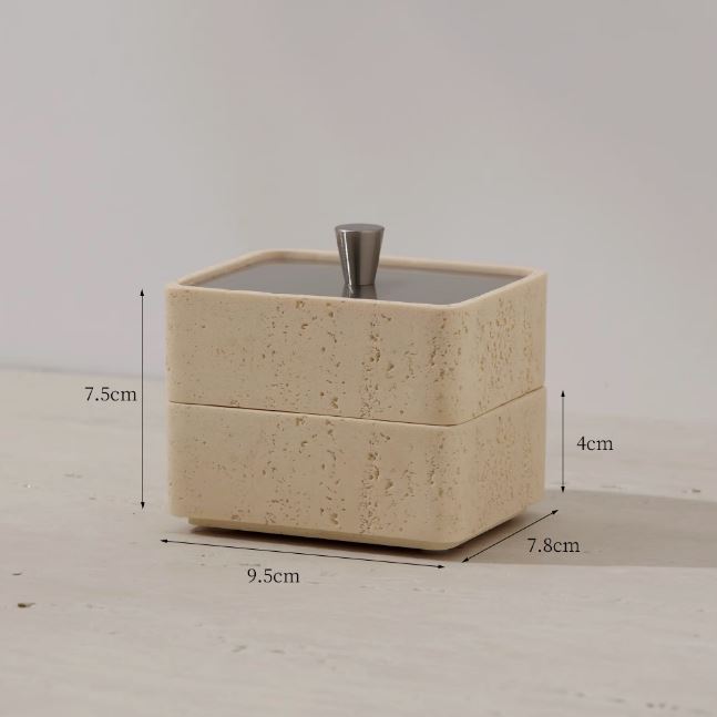 Double Tiers Multi-Use Travertine Stackable Storage Box with Metal Lid
