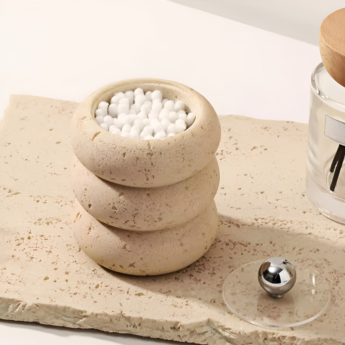 Travertine Swab & Toothpick Holder