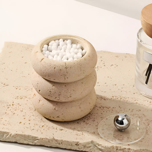 Travertine Swab & Toothpick Holder